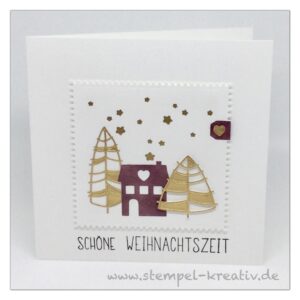 Weihnachtskarte Häuser mit moderne Tannen